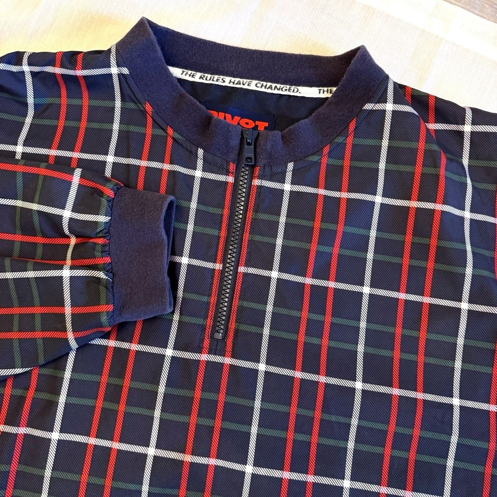 Pivot Rules Windbreaker Pullover Mens XL Navy Red Plaid Quarter Zip Mock Neck